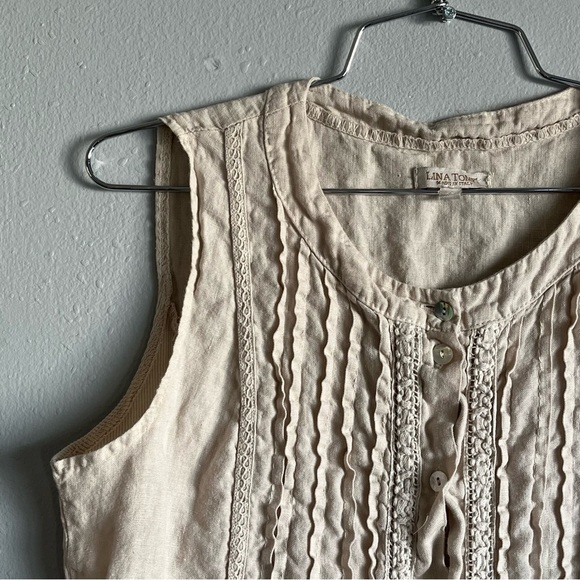 Lina Tomei Italy Linen White Lightweight Ruffle Button Down Layering Top S - Picture 1 of 8